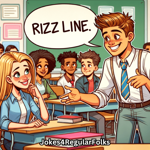 Teen boy telling a Rizz Line in class