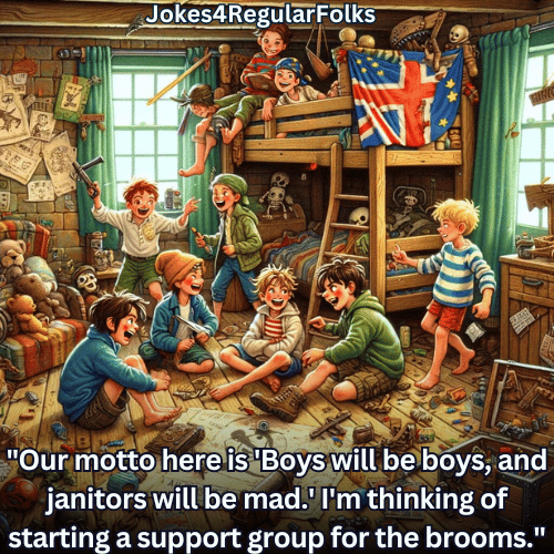 Our motto here is 'Boys will be boys, and janitors will be mad.' I'm thinking of starting a support group for the brooms